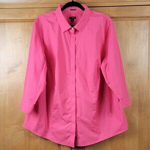 Talbots Coral Pink Wrinkle Resistant 3/4 Sleeve Cotton Blouse - 22W